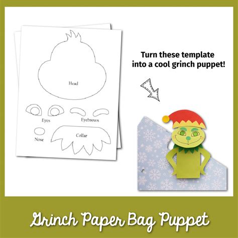 Grinch Paper Bag Puppet Template Micheletripple