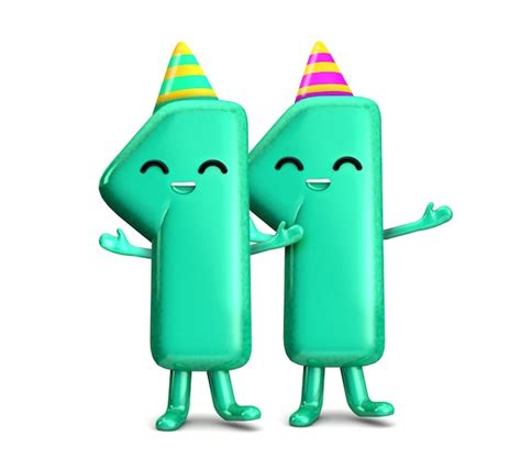 Feliz 11 cumpleaños lindo personaje de fiesta con sombrero 3d rendering