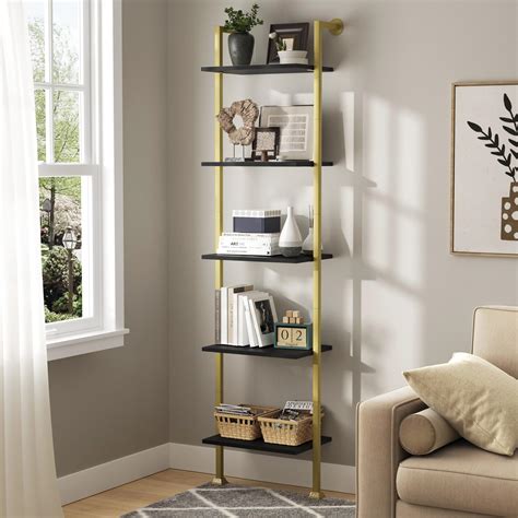 5-Tier Ladder Bookcase, Tall Narrow Bookshelf for Small Spaces, Modern Book Storage Organizer ...