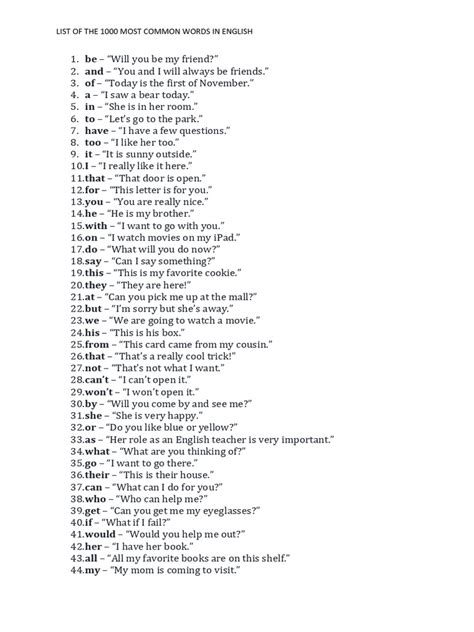 List of The 1000 Most Common Words in English | PDF
