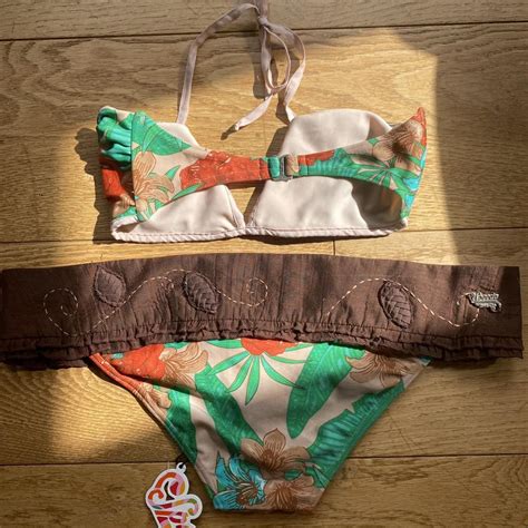 Incredible Vintage Bikini Pink And Green Floral Depop