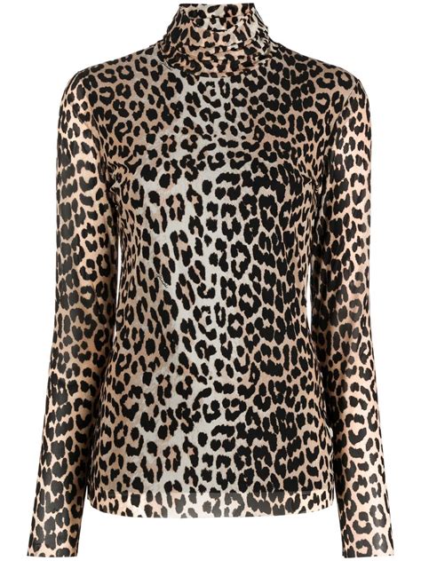 Ganni Leopard Print Long Sleeve Top Farfetch