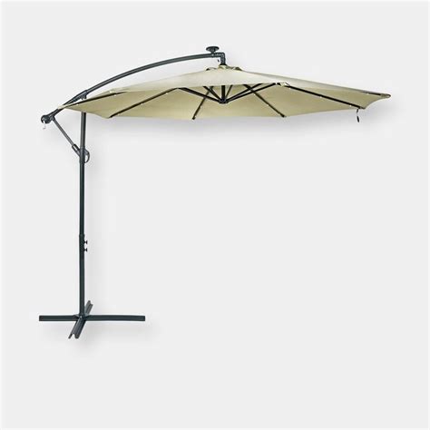 Sunnydaze Decor 10ft Offset Solar Patio Umbrella Outdoor Led Lights Cantilever Crank Brown Deck