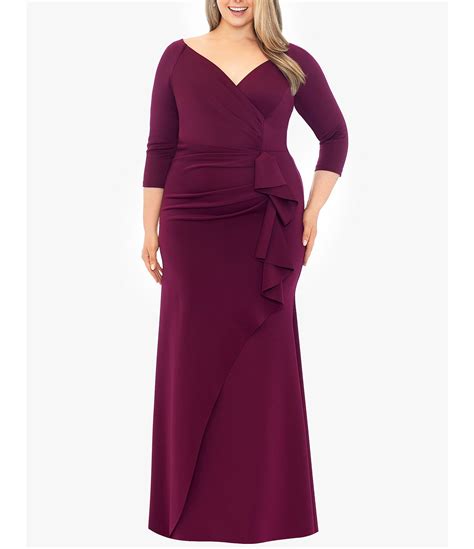 Xscape Plus Size 3 4 Sleeve Surplice V Neck Side Ruching Long Dress