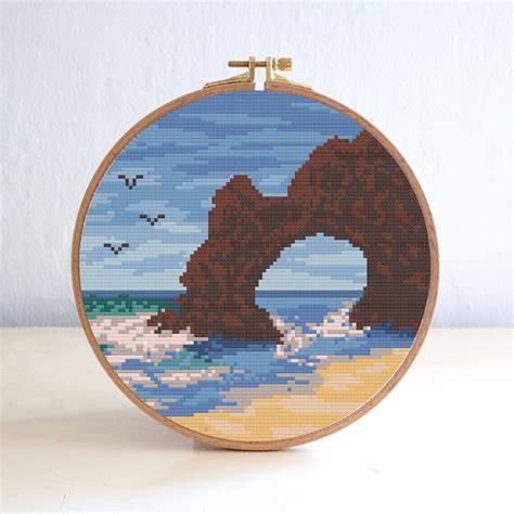 Beach Cross Stitch Pattern Easy Ocean Waves Nature Embroidery Round