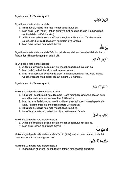 Tajwid Surat Az Zumar Ayat 1 Ikhfa Haqiqi Sebab Nun Mati Menghadapi