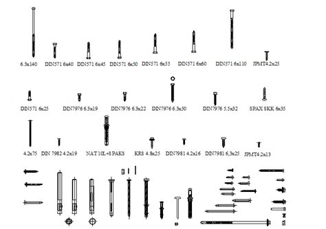 Different types of screws dwg file - Cadbull