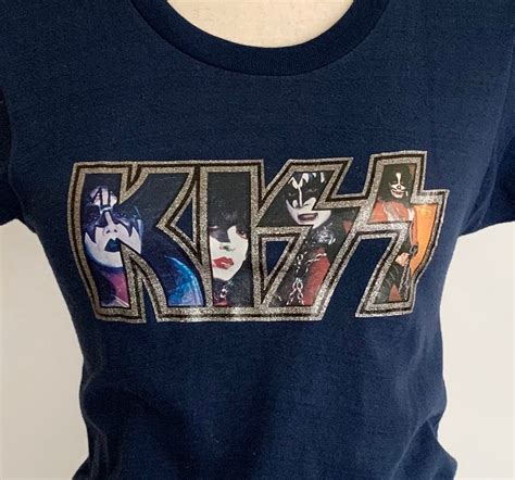 Vintage Kiss T Shirt 70s Glitter Iron On Transfer Soft 50 50 Poly Cotton Rare Graphic Tee Dark