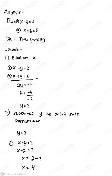 Solved Titik Potong Grafik Sistem Persamaan Linier Beginarrayr X Y 2 X Y 6endarray Adalah A