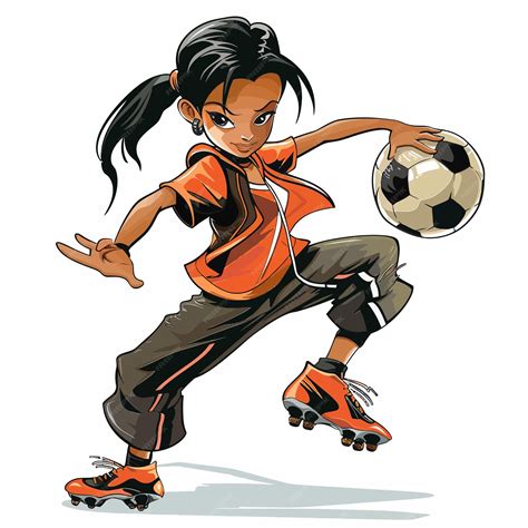 Un dibujo de una chica jugando al fútbol con una pelota de fútbol