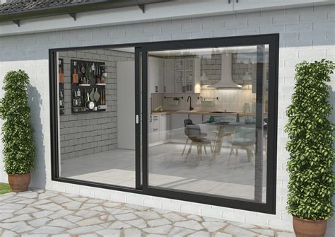 3600mm Black Aluminium Sliding Doors LH Sliding RH Fixed Aluminium