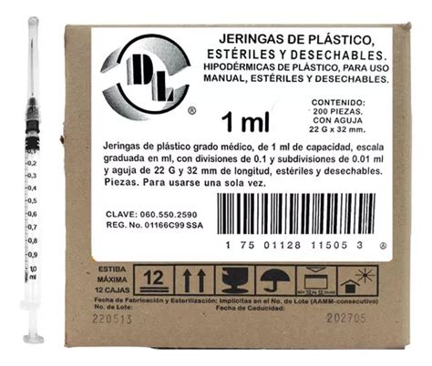 Jeringa 1 Ml Con Aguja 22x32 Estéril Desechable Caja C 200