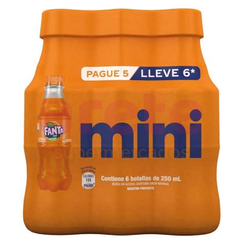 MINI PACK GASEOSA FANTA NARANJA X 6 UNDS 250 ML