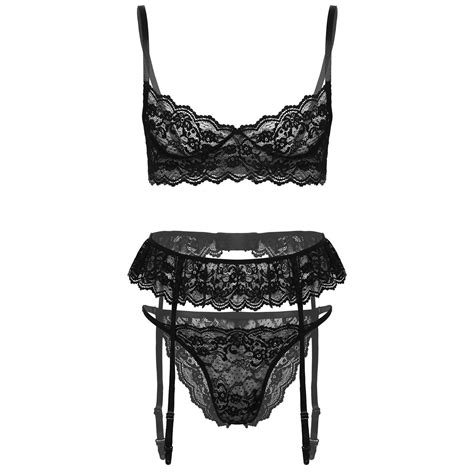 Mens Sissy Lace Lingerie Set Sexy Floral Mesh Mini Night Dress