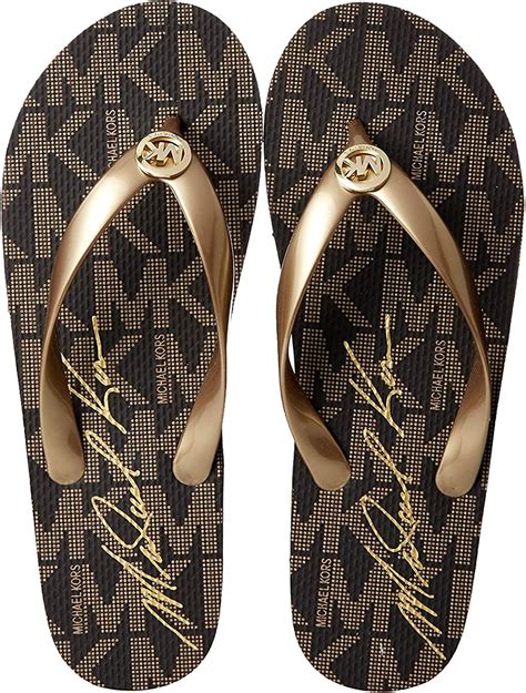 Michael Kors Womens Mk Flip Flop Goldblack Logo 8 M Size 7 Price In