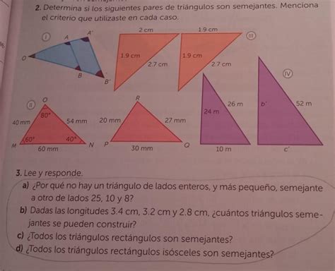 Determina Si Los Siguientes Pares De Tri Ngulos Son Semejantes