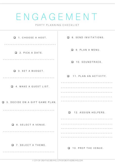 Engagement Party Planning Checklist City Of Creative Dreams