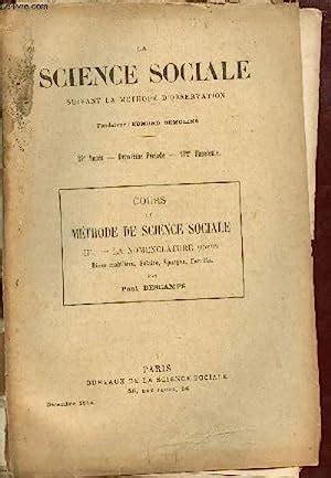 La science sociale suivant la méthode d observation 29e année 2ème