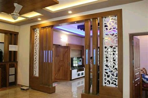 Modern Living Room Partition Design With Decorative Glass Panels