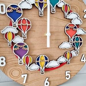 Hot Air Balloon Themed Wall Clock Bedroom Nursery Art Time Teller Etsy