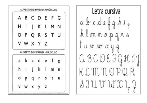 alfabeto letra de forma  cursiva