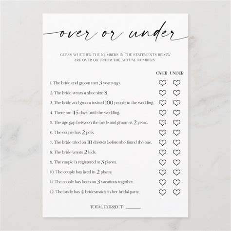 Over Or Under Bridal Shower Game In 2024 Bridal Shower Games Bridal