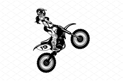 Sexy Girl And Motocross Motorcycle Vector Graphics ~ Creative Market