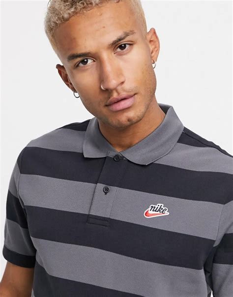 Nike Heritage Czarno Szara Koszulka Polo W Paski Czarny Ceny I