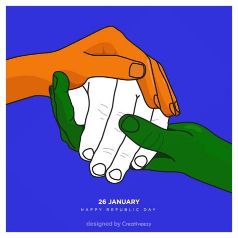 Republic Day Wishes With Tiranga Hand Illustration On Blue Background