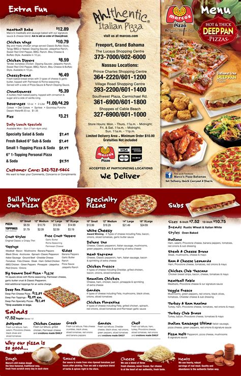 Printable Marcos Pizza Menu