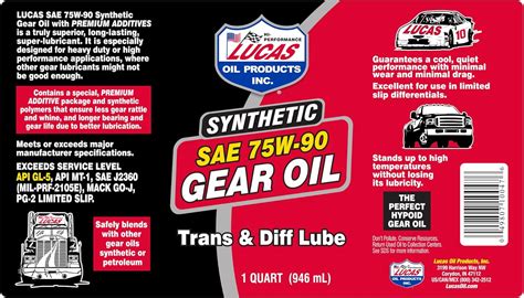 Lucas Oil 10047 Sae 75w 90 Synthetic Gear Oiltransmission And Differential Lube 1 Quart