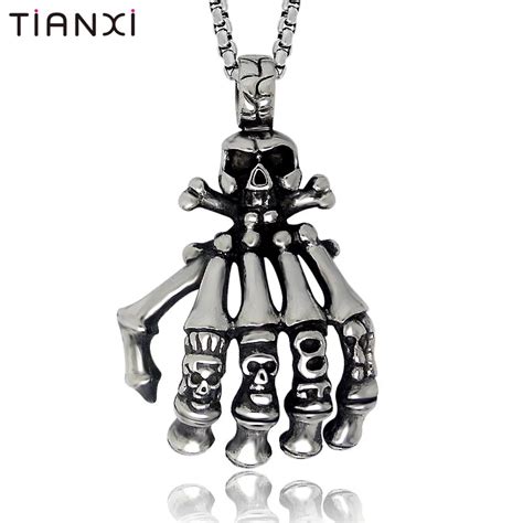 Tianxi Hip Hop Jewelry Skeleton Skull Hand Necklaces L Stainless