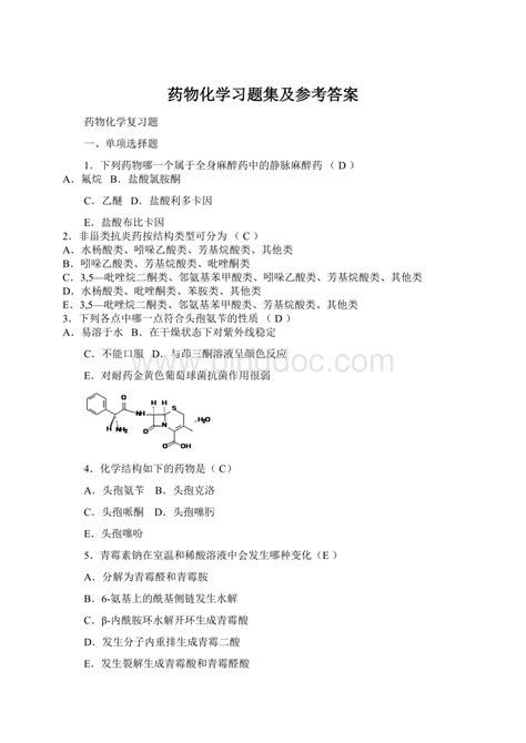 药物化学习题集及参考答案word格式docx 冰点文库