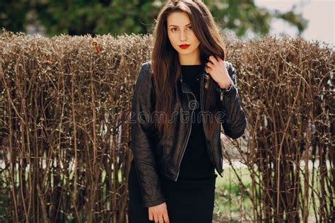 Beautiful Brunette Poses For Photos Stock Image Image Of Brunette Outside
