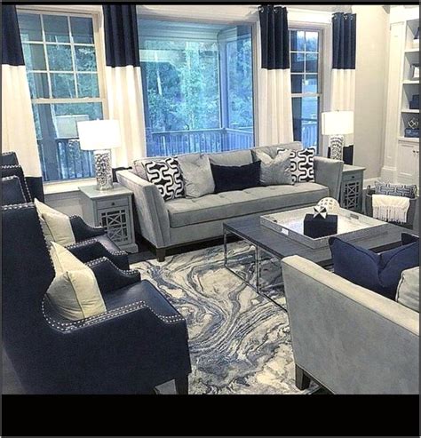 Navy Blue White And Grey Living Room Living Room Home Decorating