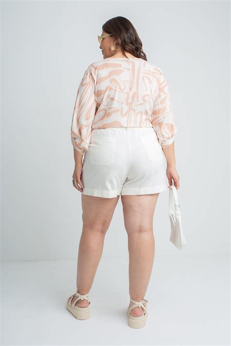 Blusa Crepe Estampado Nude Rery Roupa Feminina Plus Size