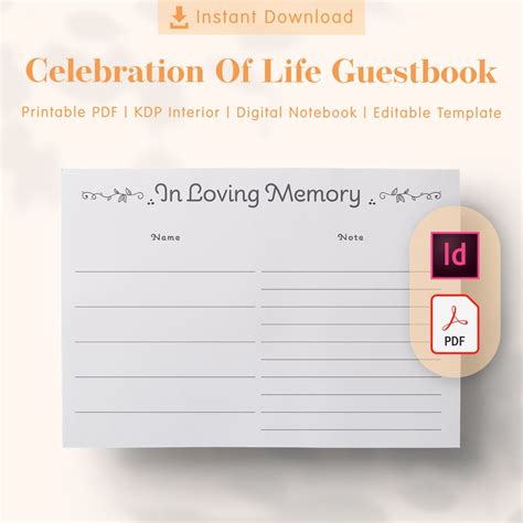 Celebration Of Life Guestbook Printable Template Size X In Kdp