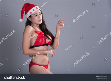 Sexy Woman Red Bikini Christmas Theme Stok Fotoğrafı 756248434 Shutterstock