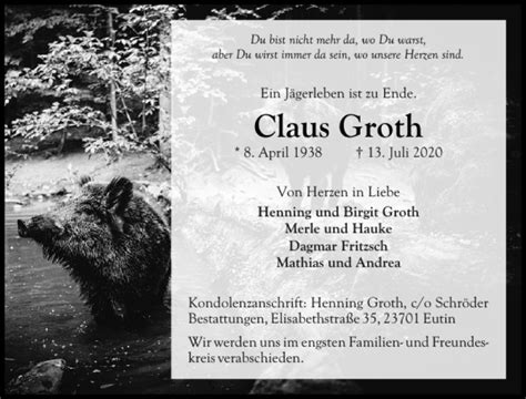 Traueranzeigen Von Claus Groth Sh Z Trauer