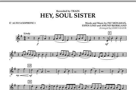 James Kazik Hey Soul Sister Eb Alto Saxophone 1 Sheet Music Notes