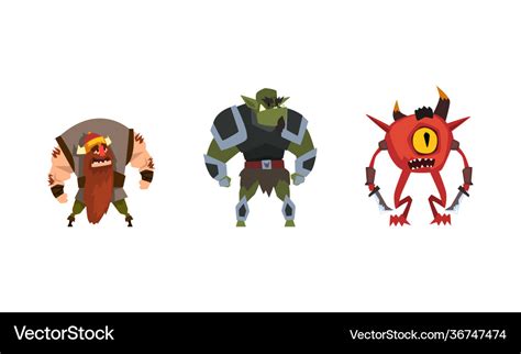 Fantastic Magical Creature Characters Set Dwarf Vector Image