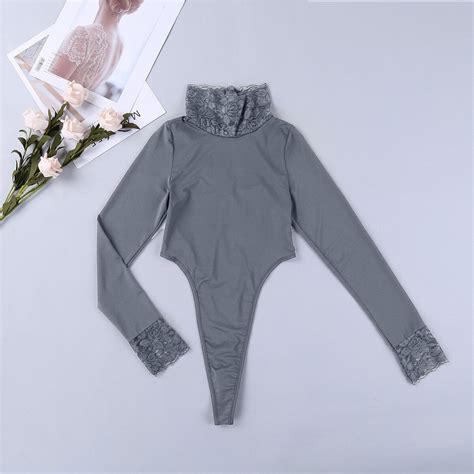 One Piece Sheer Women Turtleneck Top Bodysuit Lingerie High Cut Thong Leotard Ebay