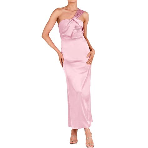 DVKOVI Women S Satin One Shoulder Fish Tail Dress Low Cut Wedding Guest