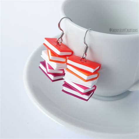 Subtle Lesbian Pride Flag Dangle Earrings Stacked Books Geeky Etsy