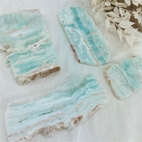 Caribbean Teal Calcite Palm Stones A H Etsy