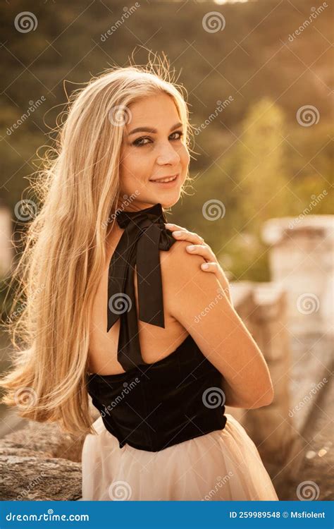 Blonde Long Hair Nature Summer Happy Adult Girl With Long Blond Hair