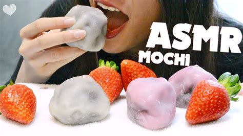 Asmr Daifuku Mochi Strawberry Mochi Soft And Sticky Eating Sounds Youtube