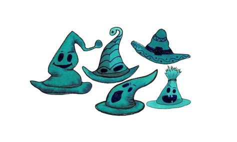 Acuarela de colección de sombreros de halloween Vector Premium