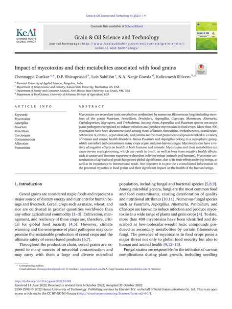 Pdf Impact Of Mycotoxins And Their Metabolites Associated With Food