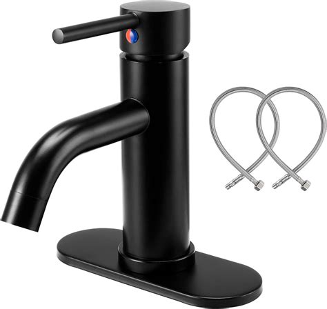 Haizr Bathroom Faucet Matte Black Single Hole Hot And Cold Water Faucet Set With Hose And 6 3